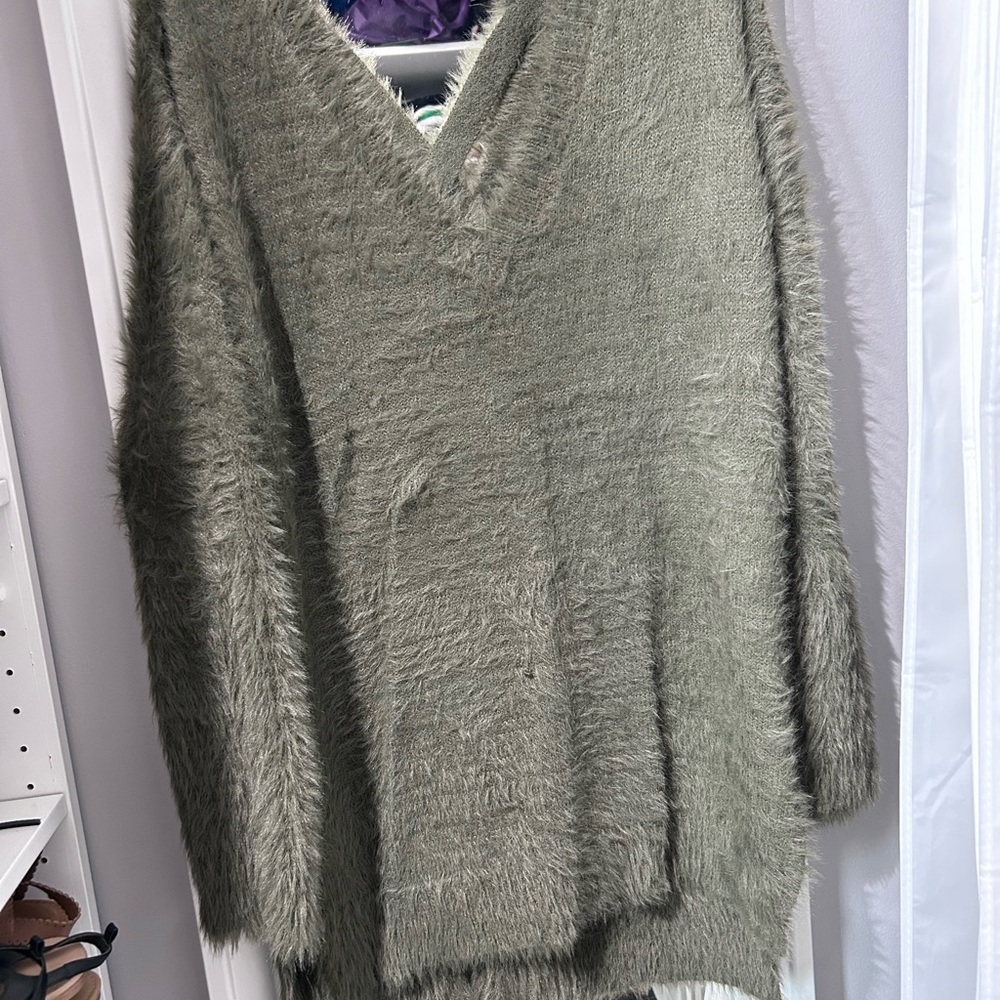 Green silky fur sweater/dress